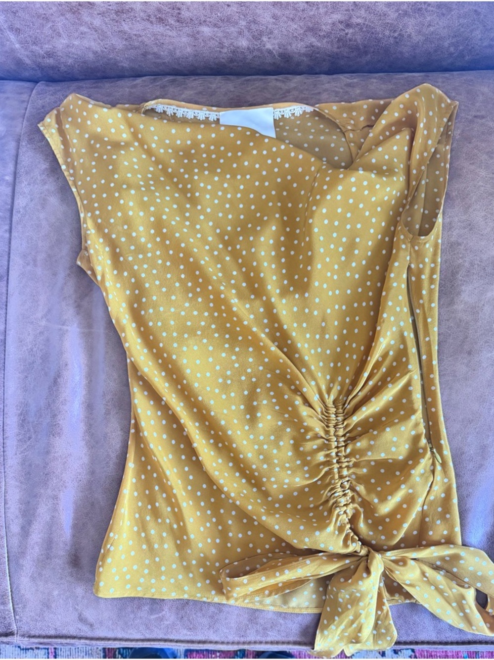 Anthropologie Mustard Yellow Polka Dot Side-Tie Blouse